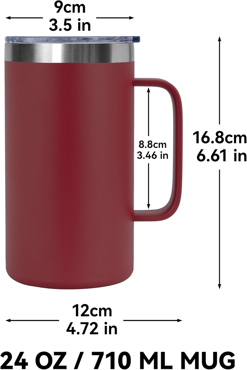 DOMICARE 24oz Mug with Handle and Lid, Stainless Steel Coffee Mug, Reusable Insulated Cup, Travel Mug with Handle, Double Wall Vacuum Coffee Tumbler for Men and Women, Black, Pack 1