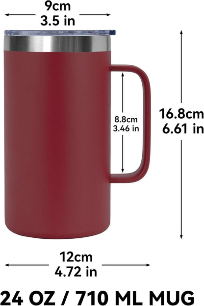 DOMICARE 24oz Mug with Handle and Lid, Stainless Steel Coffee Mug, Reusable Insulated Cup, Travel Mug with Handle, Double Wall Vacuum Coffee Tumbler for Men and Women, Black, Pack 1