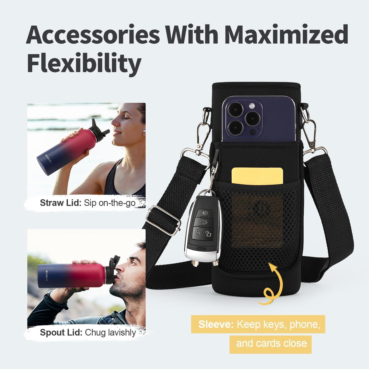 WixByti 40 oz Insulated Water Bottle with Straw (Cold for 36 Hrs), Stainless Steel Triple Wall Vacuum Sports Water Jug, Leakproof Hydro Cup Flask with Paracord Handle & Straw Spout Lids & DIY Stickers