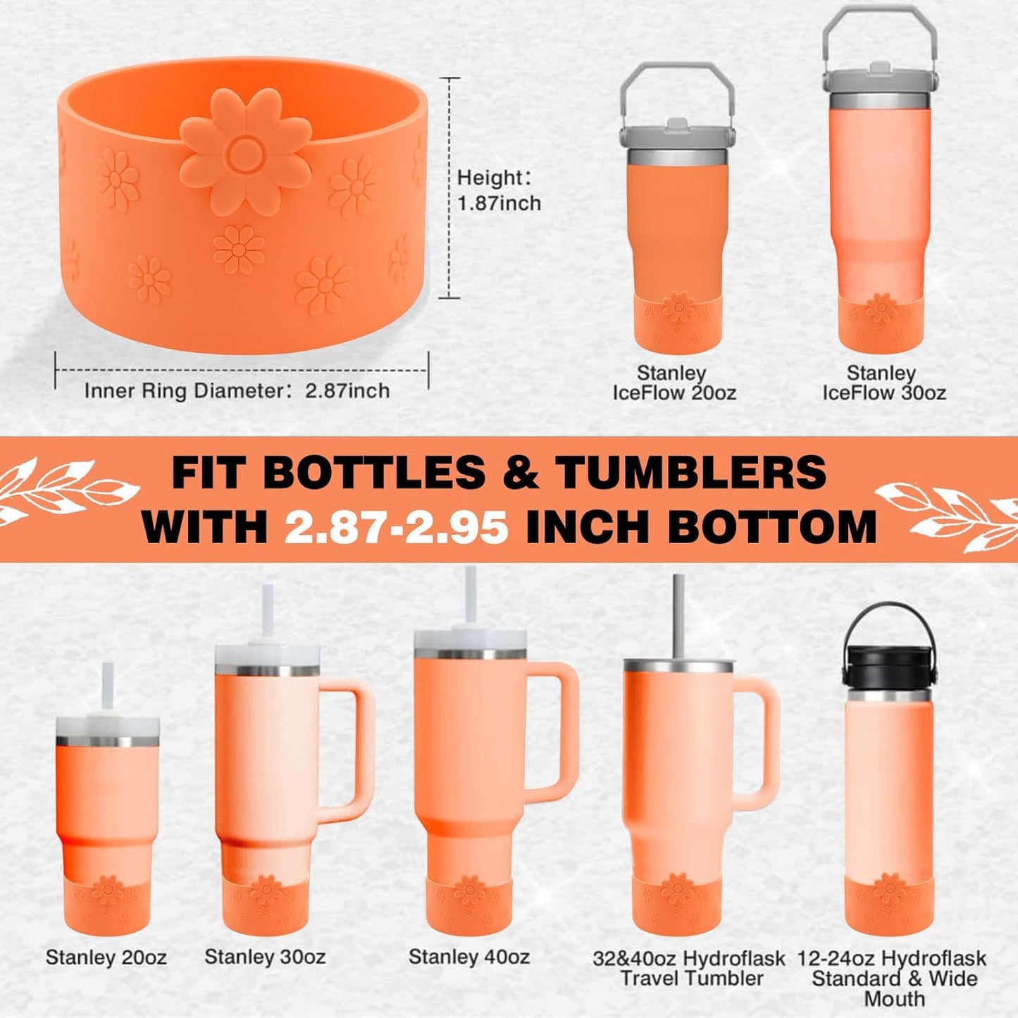 Hpbel Protective Silicone Boot for Stanley Cup Accessories Compatible with Stanley Cup Boot 40/30z and More Bottles with 2.95in Bottom for Water Bottle Flower Tumbler Accessories