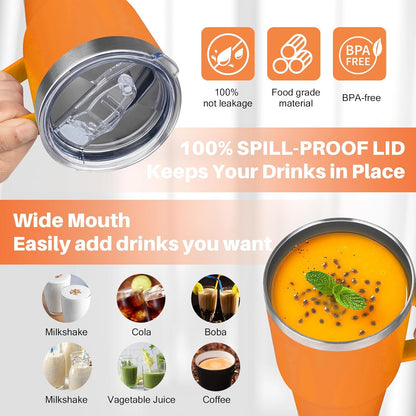 40 oz Tumbler with Handle, Insulated Tumbler with Lid and Straw, Reusable Stainless Steel Vacuum Insulated Cup, 100% Leak Proof Thermal Travel Coffee Mug Cup for Cold and Hot (Light Purple)