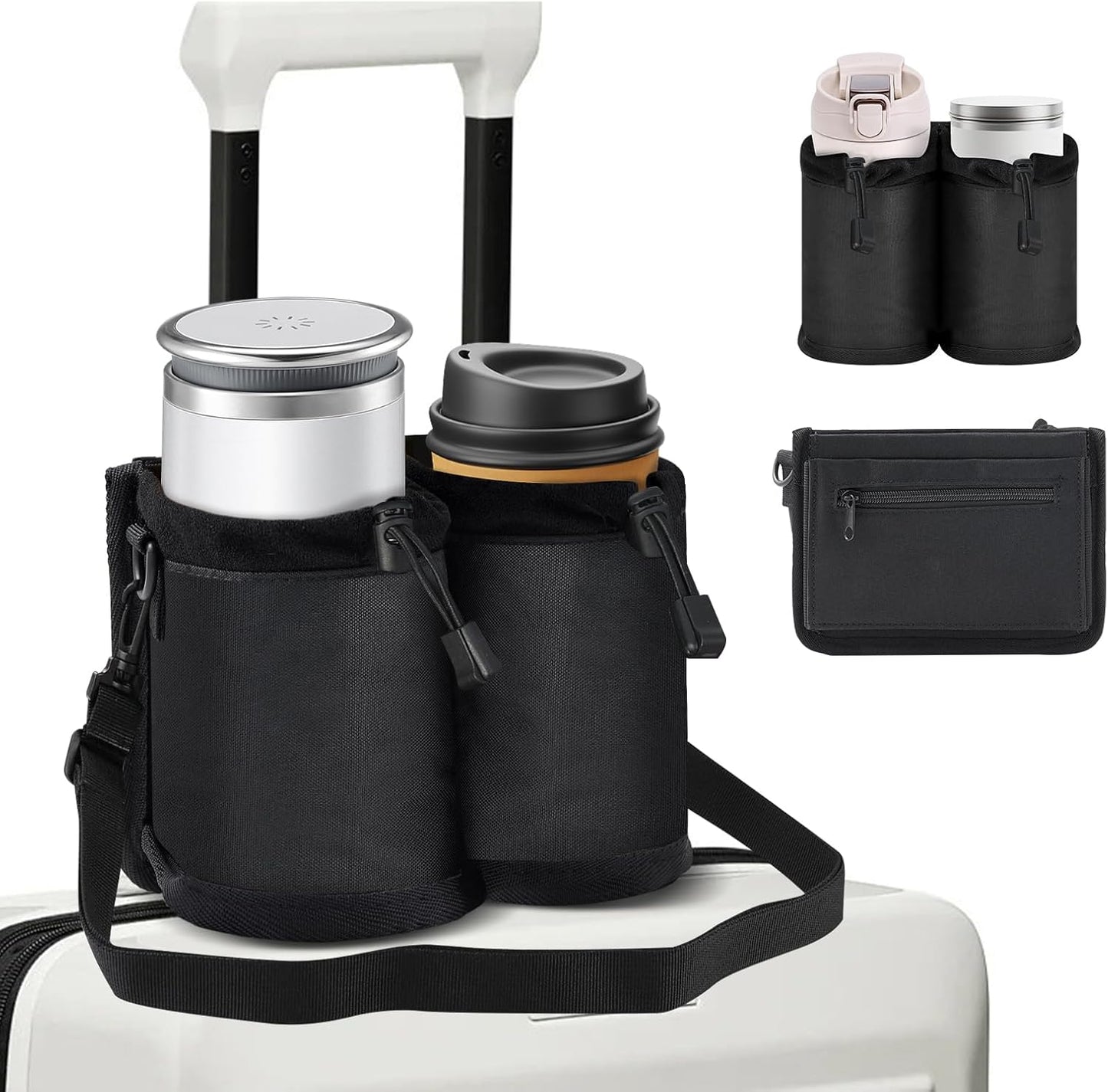 Luggage Cup Holder for Suitcases Free Hands, Travel Accessories, Luggage Cup Caddy Gifts, Beverage Holder, Universal Luggage Accessories for Flight Attendants, Business Travelers, Grey