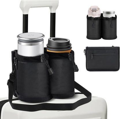 Luggage Cup Holder for Suitcases Free Hands, Travel Accessories, Luggage Cup Caddy Gifts, Beverage Holder, Universal Luggage Accessories for Flight Attendants, Business Travelers, Grey