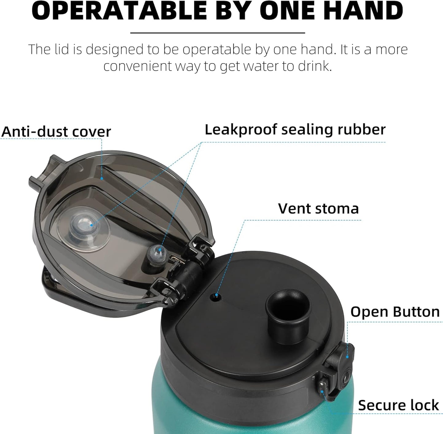 Fanhaw 20 oz Insulated Stainless Steel Water Bottle with Anti-Dust Chug Lid, Leakproof Vacuum Metal Everyday Use Bottle for Kids, Teens & Adults, Back to School Essentials (Green Blue)