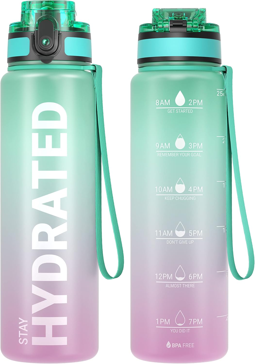 Sahara Sailor Water Bottle 32oz, Durable and Leakproof Water Bottles Motivational with Time Marker, Tritan, BPA Free, Wide Mouth with Easy Clean Brush for Gym, Travel, Home, School, Office (1 Bottle)