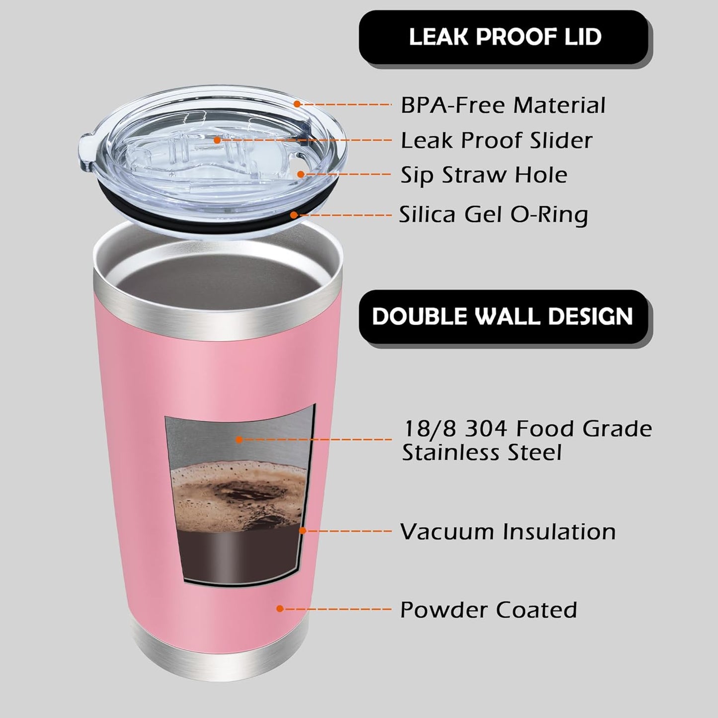 AIANJI 20oz Tumbler Bulk Stainless Steel Tumblers with Lid Vacuum Insulated Double Wall Travel Coffee Mug Powder Coated Tumbler Cup for Hot and Cold Drinks(Stainless Steel, 1 pack)