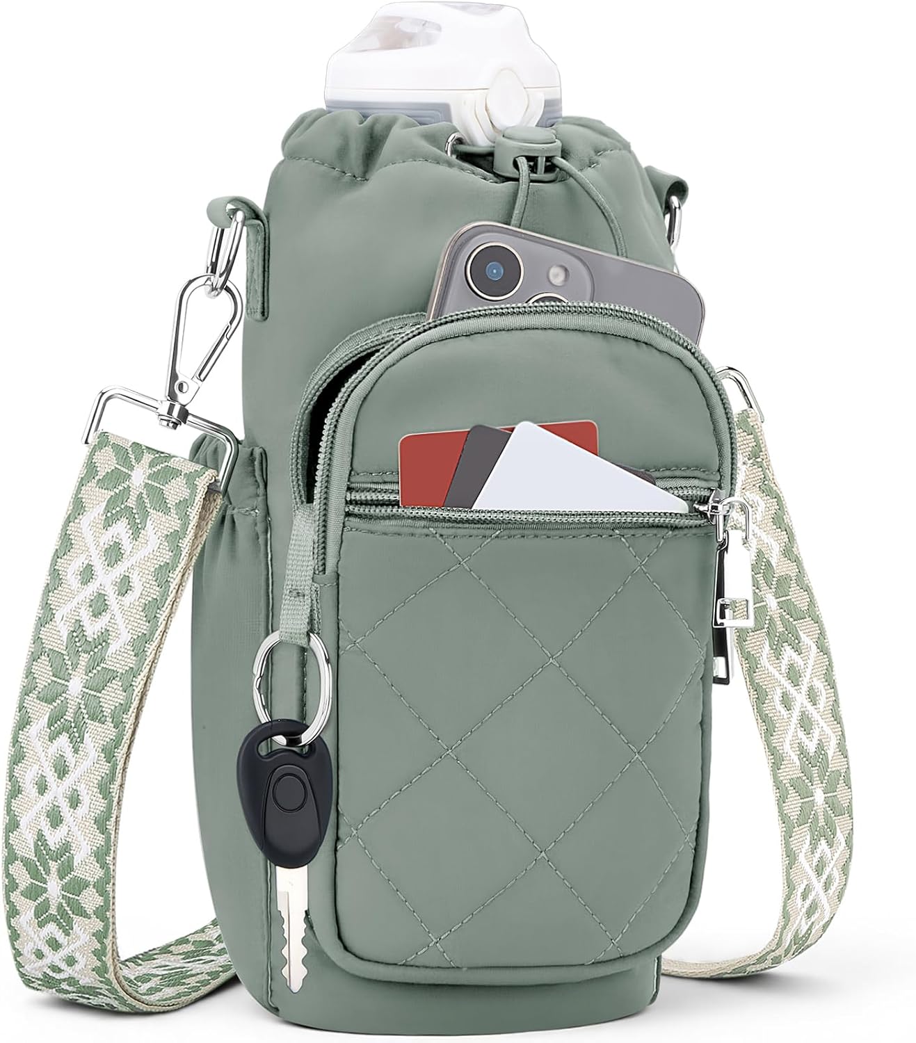 SYTRAH Water Bottle Carrier Bag with Strap, Water Bottle Purse with Phone Pocket 40oz for Walking Hiking