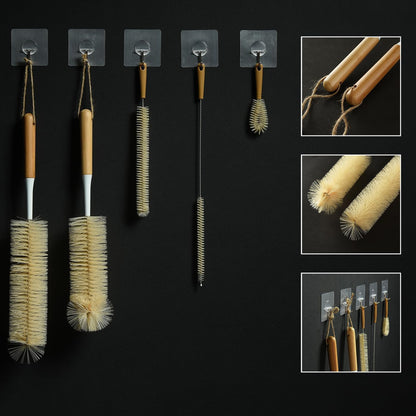 ALINK Extra Large Long Bottle Brush Set - 16" / 15" Long Bamboo Handle Bottle Cleaner for Narrow Neck Beer Wine Bottles, Decanter, Tumblers, Thermos, Jugs with Straw Brush, Kettle Spout/Lid Brush