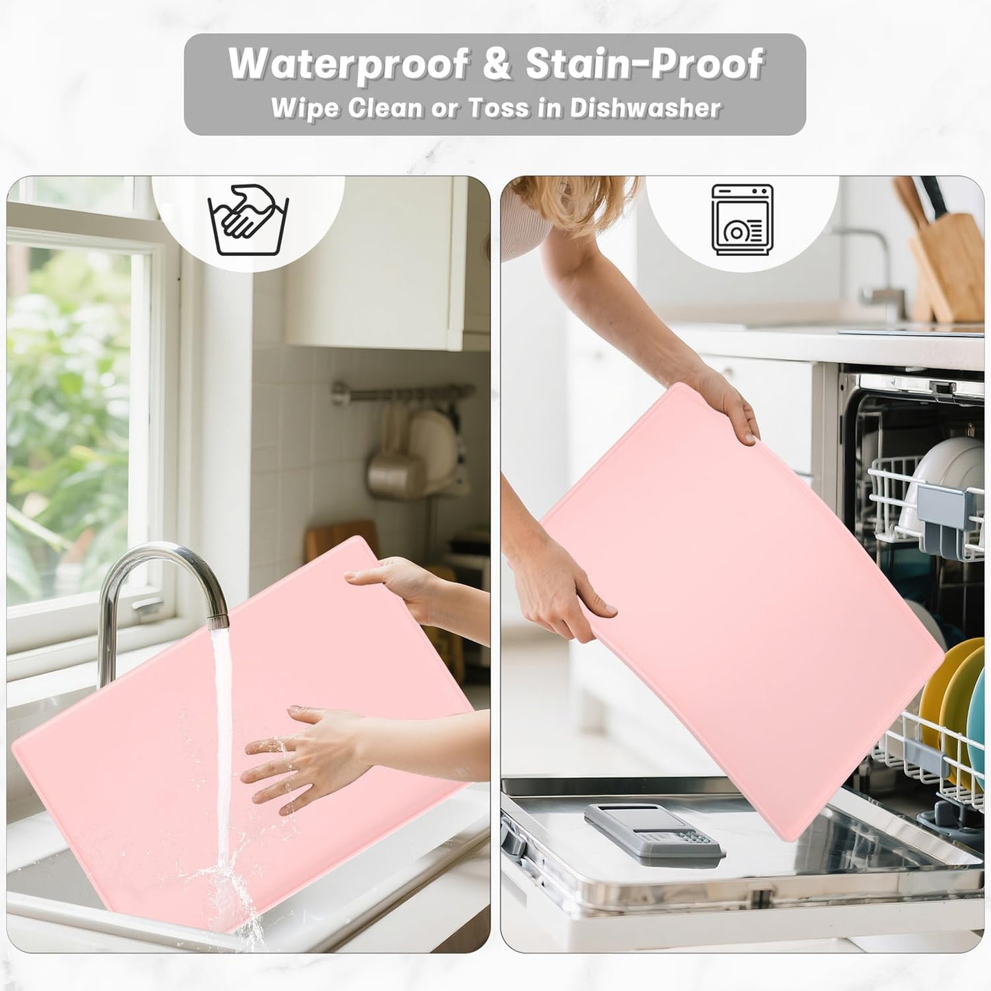 Rnivvi Silicone Coffee Mat, 16" x 24" Waterproof Raised Edge Coffee Bar Mats for Espresso Machine Station Accessories, Heat Resistant Detachable Dish Drying Pad for Kitchen Counter, Dish Rack, Green