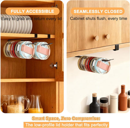 Tumbler Lid Organizer for Cabinet - Behind Door & Under Shelf Mount, Kezvulp No-Drill Holder (10-12 Capacity), Space Saving Anti-Drop Rustproof Rack, Fits 24oz Tumbler & 30/40oz Water Bottle Lids