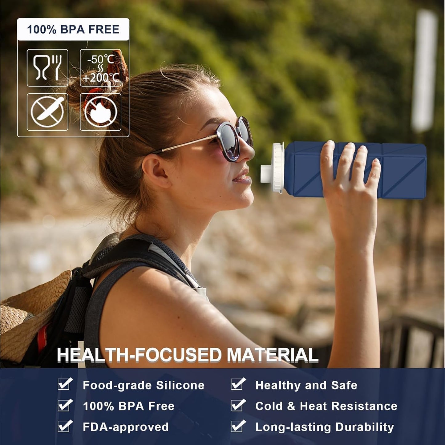 BEAUTAIL Collapsible Water Bottles 20.6oz, Silicone Foldable Portable Travel Water Bottle, Lightweight Reusable Leakproof for Traveling Camping Hiking Cycling Yoga Sports Outdoor