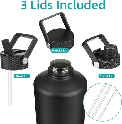 Konokyo 22oz Stainless Steel Bottles with 3 Lids Sport Insulated Water Bottle,Mint
