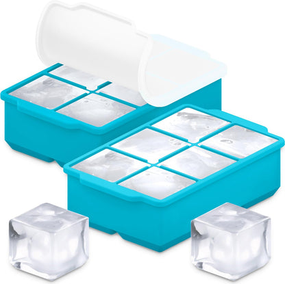 KitchFort Large Silicone Ice Cube Tray (2-Pack), Easy Release 2" Big Ice Cubes - Cocktail, Whiskey Ice Cubes Mold - Ice Trays for Freezer with Lid - Stackable Silicone Ice Tray - Black
