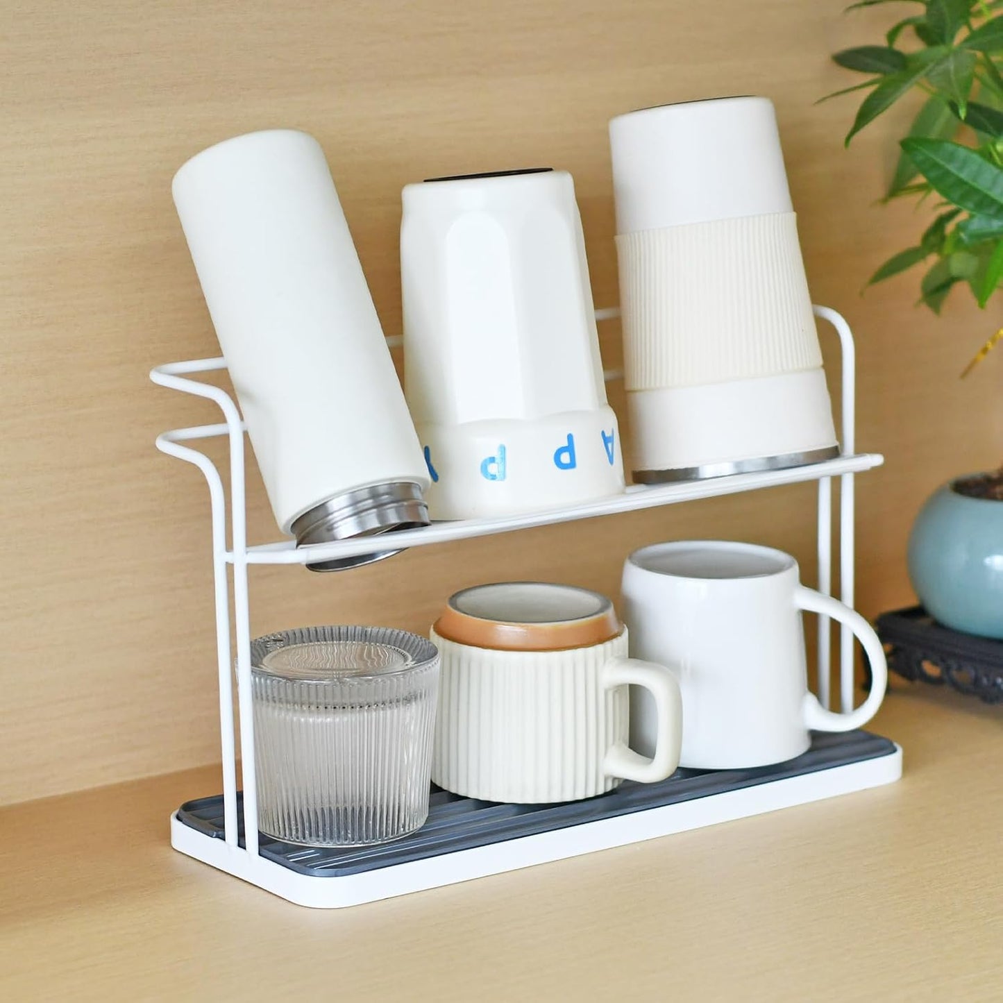 Bottle & Cup Drying Rack with Drain Tray (Stainless Steel Silver)