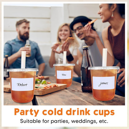 Ziliny 50 Sets Crystal Clear Plastic Cups with Lids, Straws and Stickers, Disposable Iced Coffee Cups Thickened PET for Iced Coffee, Bubble BobaTea, Smoothie, Cold Drinks, Juice, Shops (12 oz)