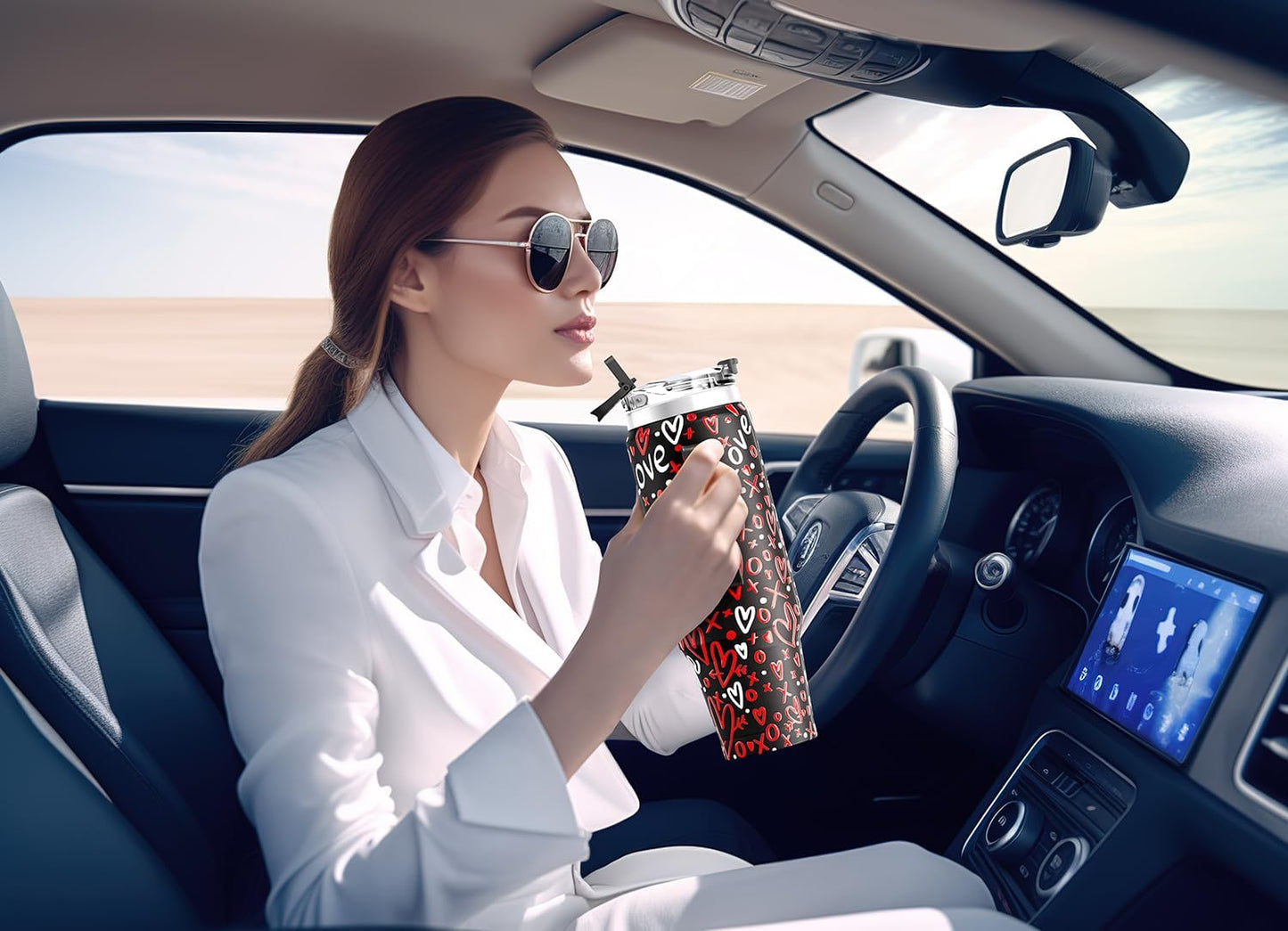 Meoky 32 oz Tumbler with Handle, Insulated Tumbler with Lid and Straw, Stainless Steel Travel Mug, Keeps Cold for 24 Hours, 100% Leak Proof, Fits in Car Cup Holder (Night)