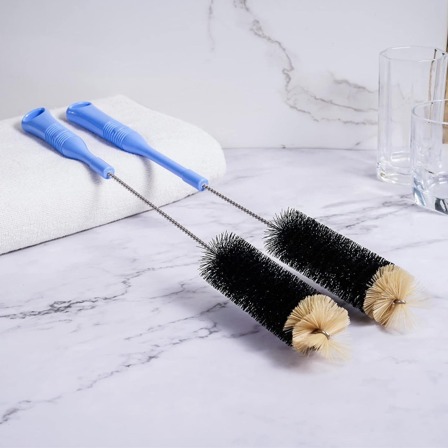MOSOLAN Bottle Cleaning Brush, 17 Inches Extra Long Handle Water Bottle Brush, Flexible Bendable Cleaner for Washing Narrow Neck Bottles, Wine Decanter, Kombucha, Pipes, Beer Brewing Supplies, 2 Pack