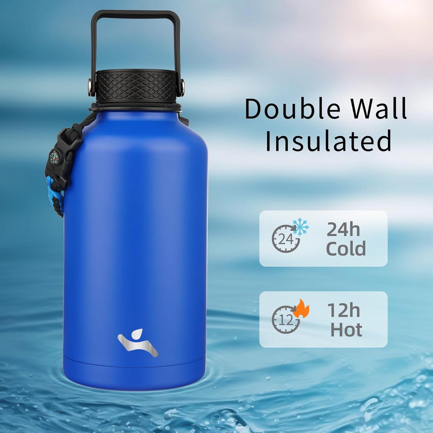 Konokyo 22oz Stainless Steel Bottles with 3 Lids Sport Insulated Water Bottle,Mint