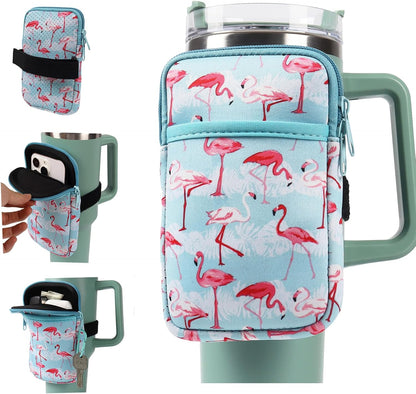 LMYUHONG Water Bottle Pouch For Stanley cup accessories 40oz 20oz 30oz,tumbler pouch with Versatile Pocket, for Cards, Keys,Earphone. Fits for Phones, Use for Running, Walking, Hiking,Biking,DeepPink