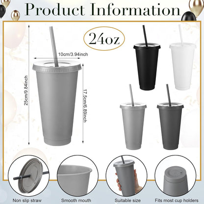 Honeydak 15 Pack Tumbler with Straw and Lid Bulk Cups for Gifts Water Bottle Iced Coffee Travel Mug Cup Reusable Plastic Tumblers for Party Birthdays 24-27 oz (Solid Color)