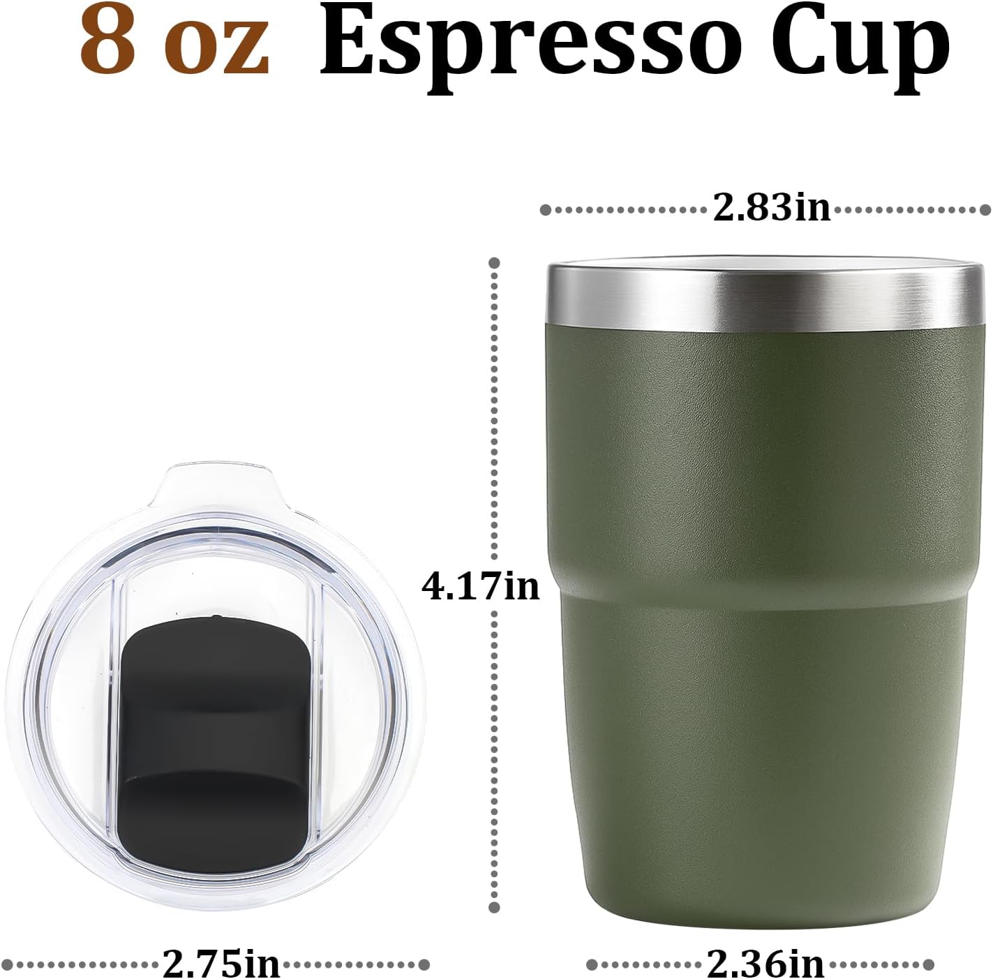 Zenbo 8 oz Stackable Espresso/Coffee Cups with Magnetic Lid, Ceramic-Lined 18/8 Stainless Steel Mini Tumblers, Double-Wall Vacuum Insulated & Dishwasher Safe for Travel & Office (Sage Green-2 Pack)
