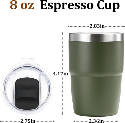 Zenbo 8 oz Stackable Espresso/Coffee Cups with Magnetic Lid, Ceramic-Lined 18/8 Stainless Steel Mini Tumblers, Double-Wall Vacuum Insulated & Dishwasher Safe for Travel & Office (Sage Green-2 Pack)