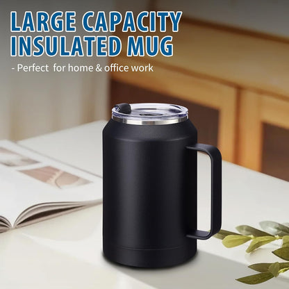 50 oz Insulated Tumbler with Handle and Straw - Stainless Steel Double Wall Coffee Mug, 2-in-1 Lid Metal Water Bottle, 36H Cold 24H Hot Travel Hydro Cup Jug with Silicone Boot