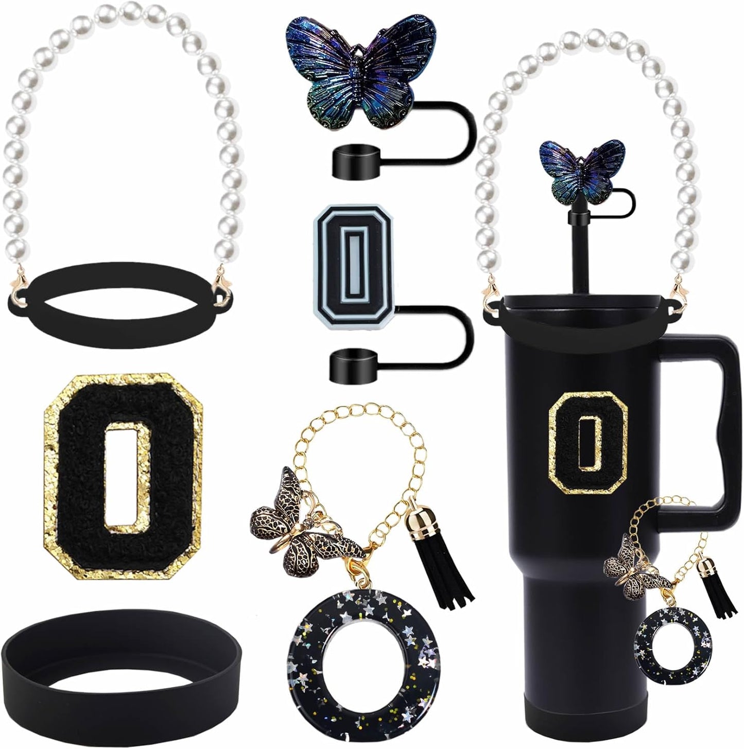 7pcs Cup Accessories for Stanley 30/40oz Tumbler, Handle Strap, Straw Cover, Silicone Boot, Letter Charm Stickers