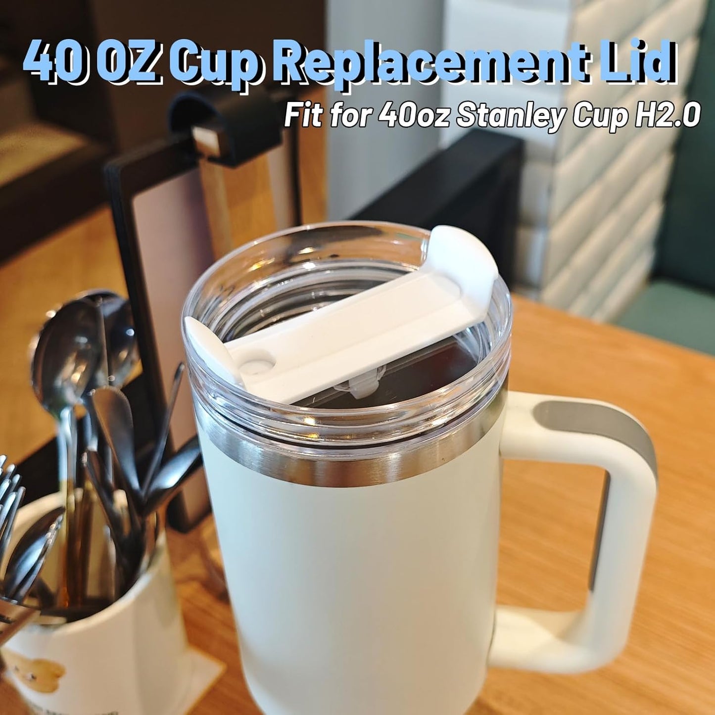 40 OZ Tumbler Lid Replacement Compatible for Stanley Quencher H2.0, 1 Pack BPA Free Clear Lid Replacement for Stanley Cup Accessories(Clear-White)