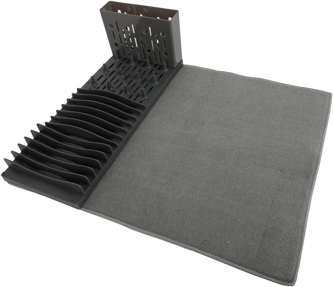 Lily's Home 19" x 15.5" Premium Microfiber Kitchen Counter Mat with Collapsible Rack Absorbent Dish Drying Mat for Sink Dishes Utensils Pots and Pans