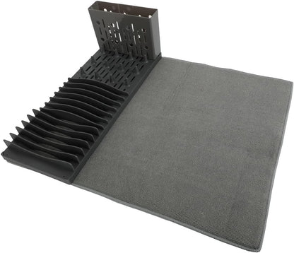 Lily's Home 19" x 15.5" Premium Microfiber Kitchen Counter Mat with Collapsible Rack Absorbent Dish Drying Mat for Sink Dishes Utensils Pots and Pans