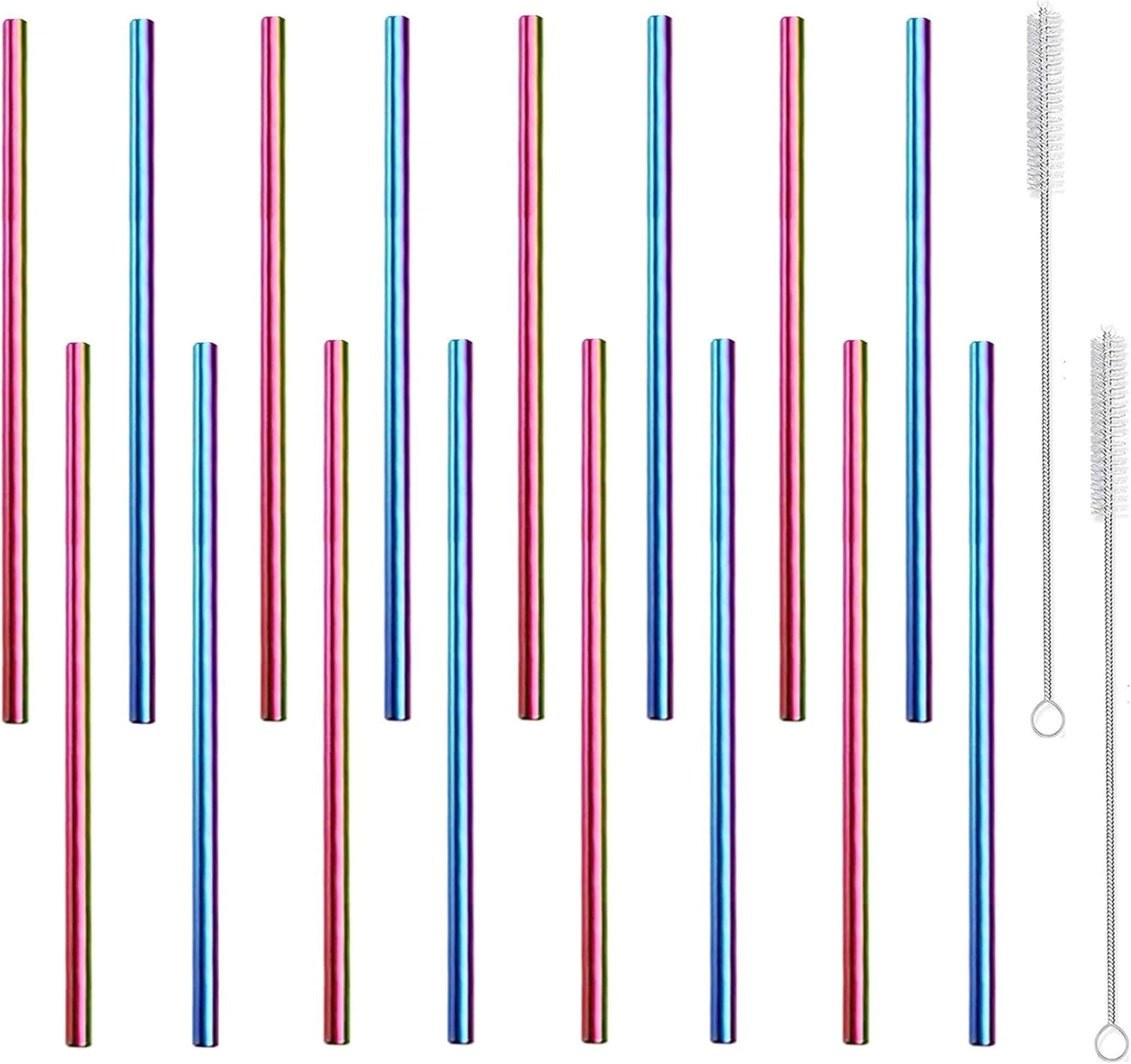Stainless Steel Straws Metal Reusable Drinking Straw for Juice Iced Coffee Cold Beverage Water Highball Glasses 20oz Tumblers Mugs Cups, 0.24" 6mm Wide 215mm Long, Set of 8 with Brush, Silver