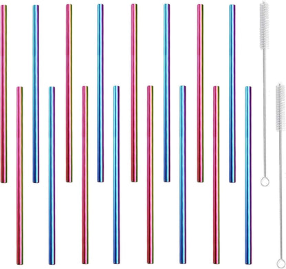 Stainless Steel Straws Metal Reusable Drinking Straw for Juice Iced Coffee Cold Beverage Water Highball Glasses 20oz Tumblers Mugs Cups, 0.24" 6mm Wide 215mm Long, Set of 8 with Brush, Silver