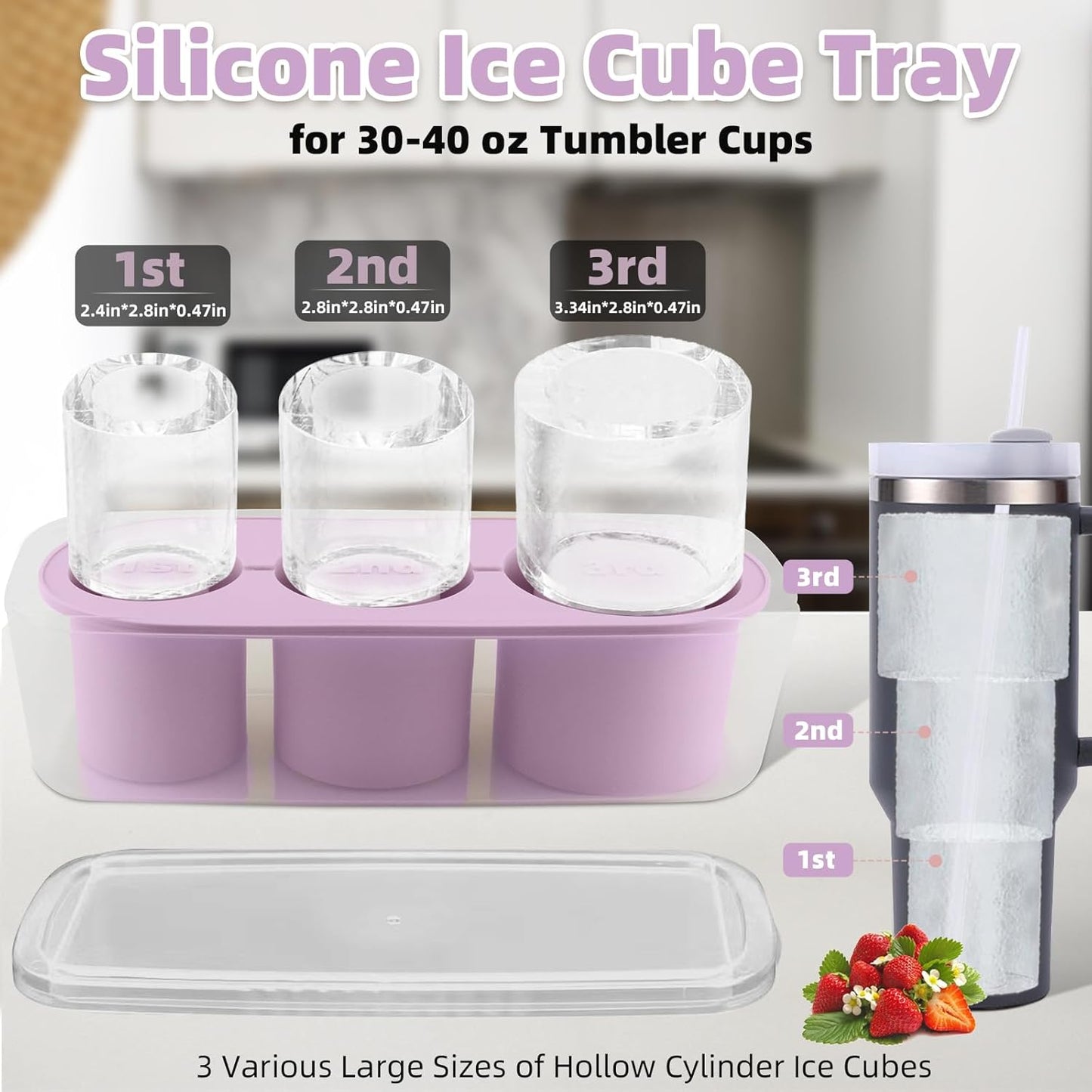 Tcamp Ice Mold for 30-40 oz Tumbler Cup, Silicone Ice Cube Tray With Lid and Bin for Freezer, Ice Ring Ice Maker for Chilling Cocktails, Whiskey, Drinks, Coffee, Easy Fill and Release (Black)