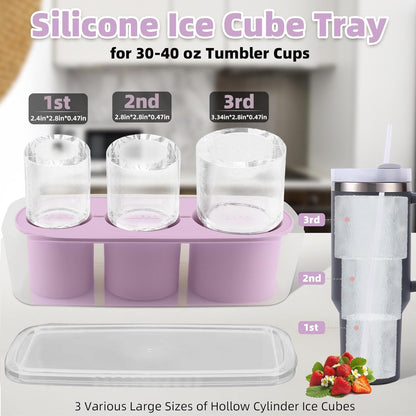 Tcamp Ice Mold for 30-40 oz Tumbler Cup, Silicone Ice Cube Tray With Lid and Bin for Freezer, Ice Ring Ice Maker for Chilling Cocktails, Whiskey, Drinks, Coffee, Easy Fill and Release (Black)