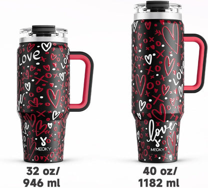 Meoky 32 oz Tumbler with Handle, Insulated Tumbler with Lid and Straw, Stainless Steel Travel Mug, Keeps Cold for 24 Hours, 100% Leak Proof, Fits in Car Cup Holder (Night)
