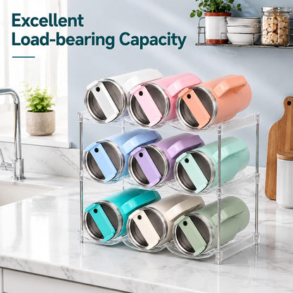 Stackable Water Bottle Organizer for Stanley 40 oz Tumbler, Large Compartment Water Bottle Holder for Cabinet, Clear Tumbler Organizer for Kitchen Countertop Pantry, 4 Pack