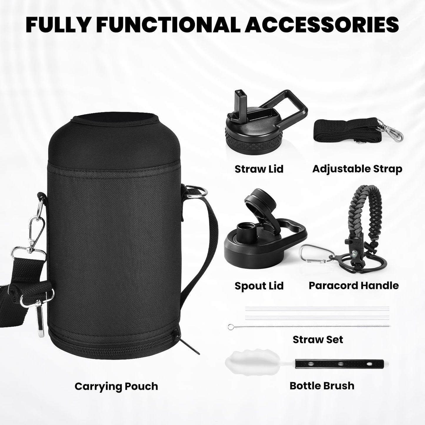 RAYMYLO One Gallon Water Bottle Insulated, Triple Walled Vacuum Stainless Steel (Cold for 48 Hrs), Leak Proof & Non-BPA, Large Water Flask Jug with Paracord Handle & Straw Spout Lids