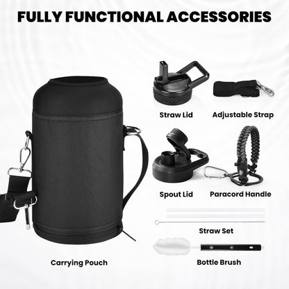 RAYMYLO One Gallon Water Bottle Insulated, Triple Walled Vacuum Stainless Steel (Cold for 48 Hrs), Leak Proof & Non-BPA, Large Water Flask Jug with Paracord Handle & Straw Spout Lids