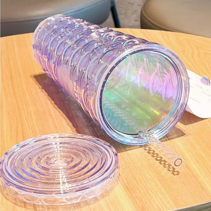 Studded Tumbler With Straw Tumblers With Lids And Straws Iridescent Blue Cups Water Cup With Straw And Lid BPA-Free Double-Wall Plastic for Iced Coffee Cups or Water 24 Oz