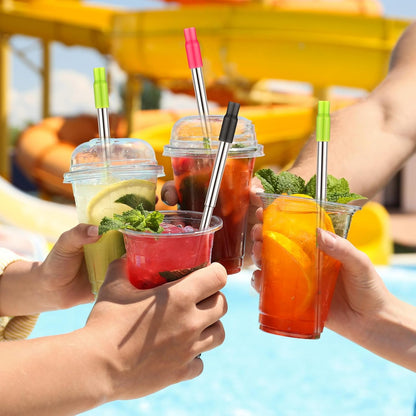 Gejoy 6 Pack Metal Reusable Straw Travel with Case Collapsible Foldable Portable Retractable Drinking Straw Stainless Steel Silicone Tip and Cleaning Brush Long for Cruise Ship Gift