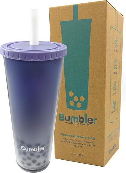 Bumbler Original Boba Tea Cup - 24oz Double-Walled Plastic Reusable Tumbler with Extra Wide Straw & Leak-Proof Lid - BPA-Free Smoothie & Iced Coffee Travel Mug - Blush Pink