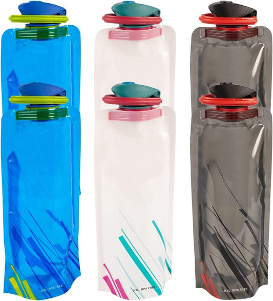 Jinora 3 Pack Collapsible Water Bottles for Travel – 24oz Foldable Water Bottle with Leakproof Lid, 700ML Food-Grade Silicone Portable Reusable BPA-Free Water Bottle for Hiking,Sports,Camping,Biking
