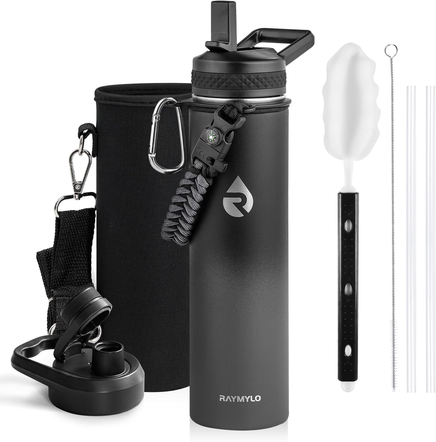 RAYMYLO One Gallon Water Bottle Insulated, Triple Walled Vacuum Stainless Steel (Cold for 48 Hrs), Leak Proof & Non-BPA, Large Water Flask Jug with Paracord Handle & Straw Spout Lids
