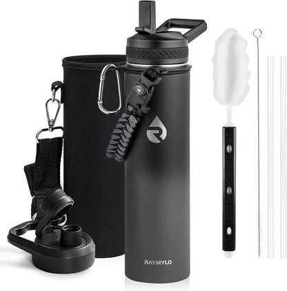 RAYMYLO One Gallon Water Bottle Insulated, Triple Walled Vacuum Stainless Steel (Cold for 48 Hrs), Leak Proof & Non-BPA, Large Water Flask Jug with Paracord Handle & Straw Spout Lids