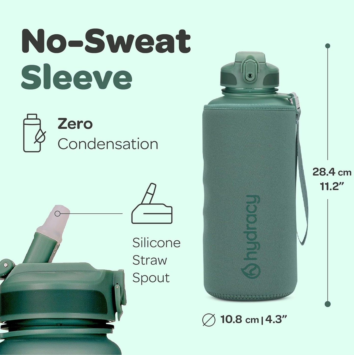 Hydracy Water Bottle with Time Marker -Large BPA Free Water Bottle & No Sweat Sleeve -Leak Proof Gym Bottle with Times to Drink - Ideal for Fitness Sports & Outdoors
