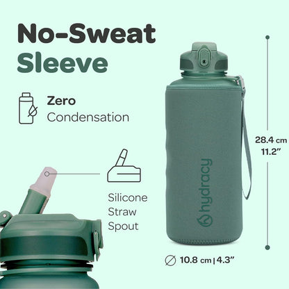 Hydracy Water Bottle with Time Marker -Large BPA Free Water Bottle & No Sweat Sleeve -Leak Proof Gym Bottle with Times to Drink - Ideal for Fitness Sports & Outdoors