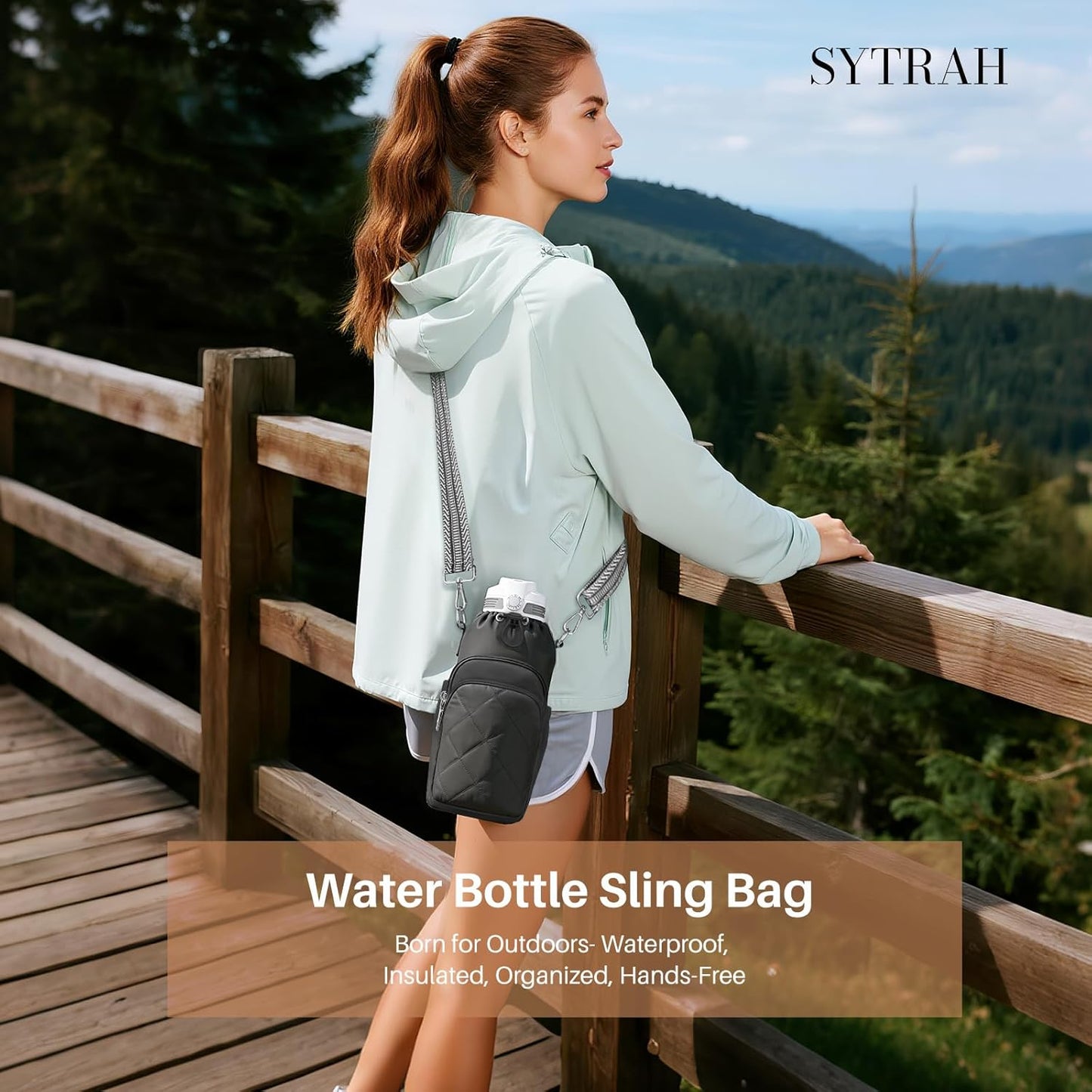 SYTRAH Water Bottle Bag Crossbody，Insulated Water Bottle Purse Crossbody Water Bottle Holder with Strap 40 oz