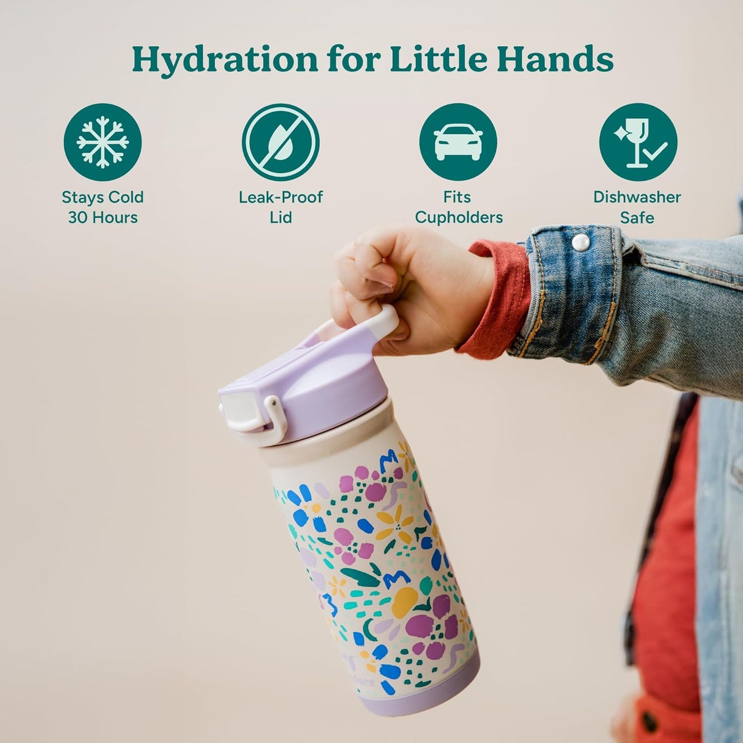 Reduce Hydrate Pro Kids 14oz Stainless Steel Insulated Water Bottle w/Straw – Spill Proof Tumbler for Kids – 30 Hour Cold Retention – Dishwasher Safe Leak-Proof Design - Abstract Flowers