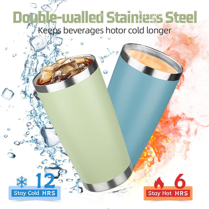 20 oz Tumbler with Lids and Straws, Stainless Steel Insulated Travel Coffee Mug, Double Wall Vacuum Insulated Tumblers, Powder Coated Coffee Tumbler for Cold & Hot Drinks (Light Purple)